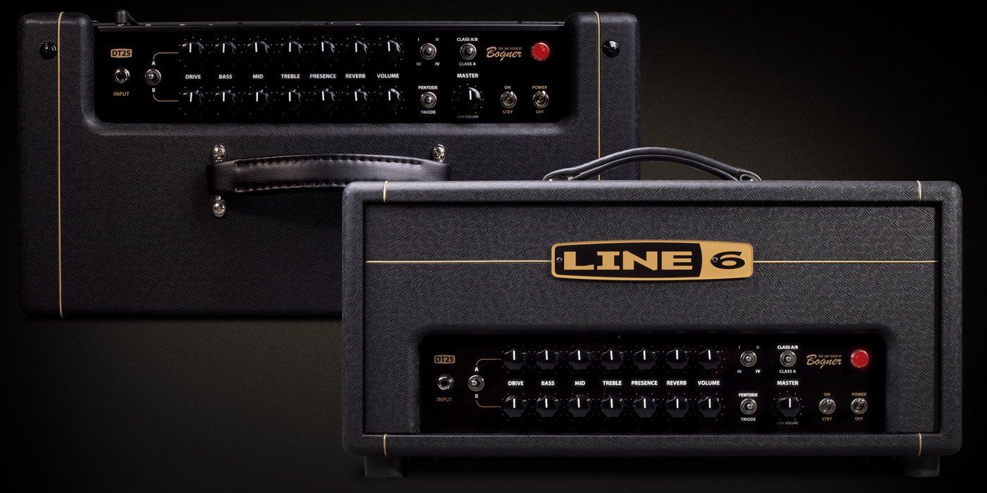 Line 6 DT 25 tube amp head product photo with four voicings