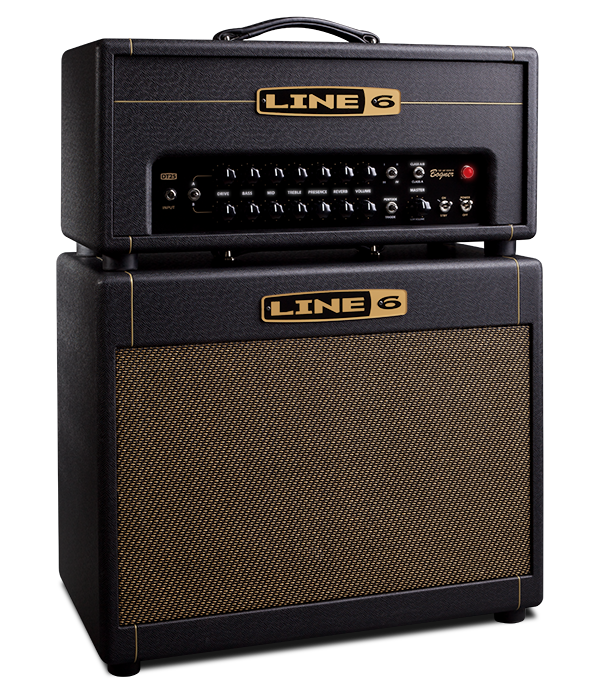 Line 6 DT 25 head and cabinet product photo with four voicings and 12